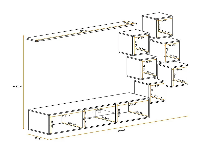 Ensemble Meuble TV Design "Switch XXI" 260cm Blanc