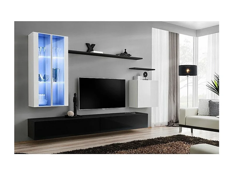 Meuble TV Mural Design "Switch XII" 270cm Blanc & Noir