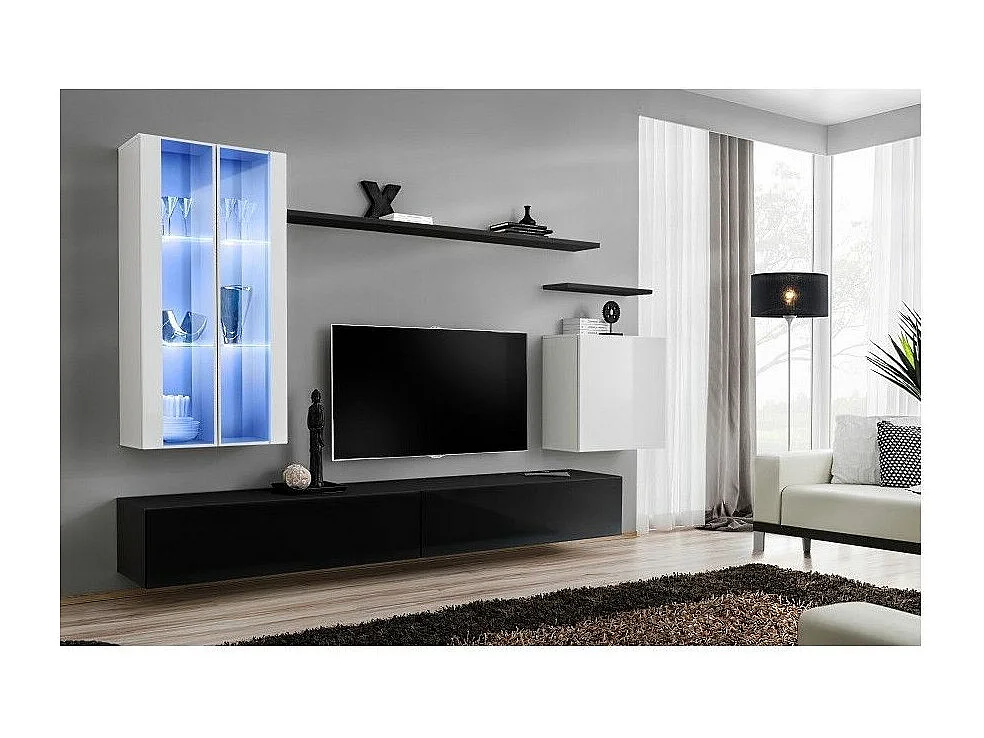 Meuble TV Mural Design "Switch XII" 270cm Blanc & Noir