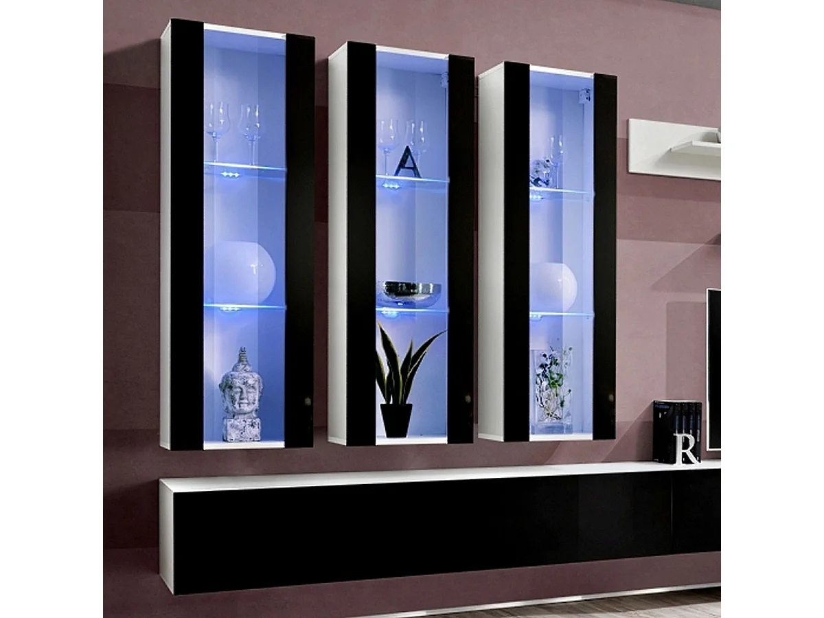 Meuble TV Mural Design "Fly III" 320cm Noir & Blanc