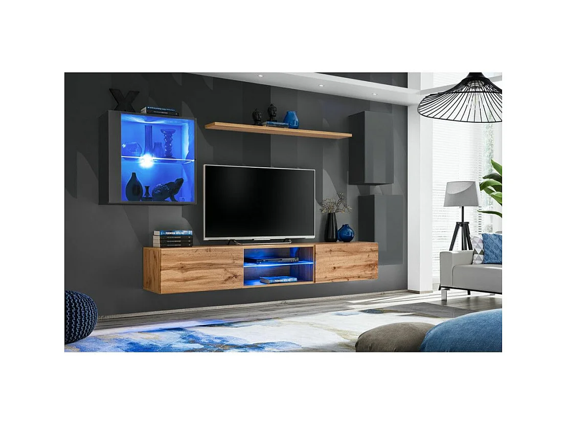 Ensemble Meuble TV "Switch XXIII" 250cm Gris & Naturel