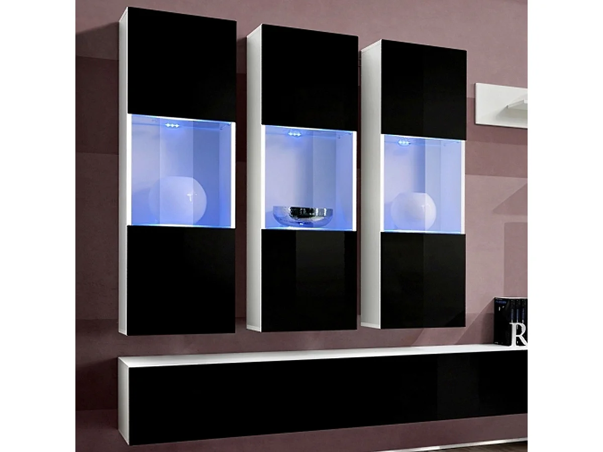 Meuble TV Mural Design "Fly II" 320cm Noir & Blanc