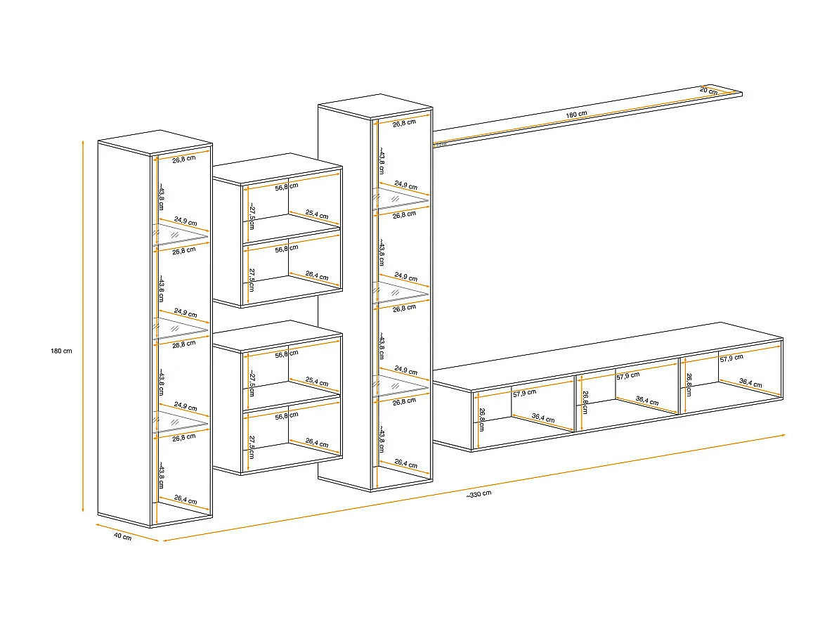 Meuble TV Mural Design "Switch XVI" 330cm Blanc