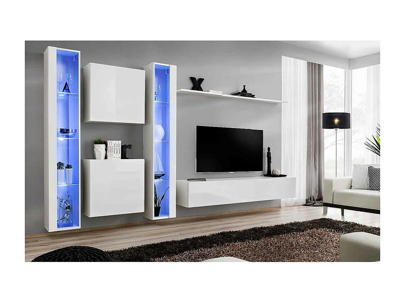 Meuble TV Mural Design "Switch XVI" 330cm Blanc