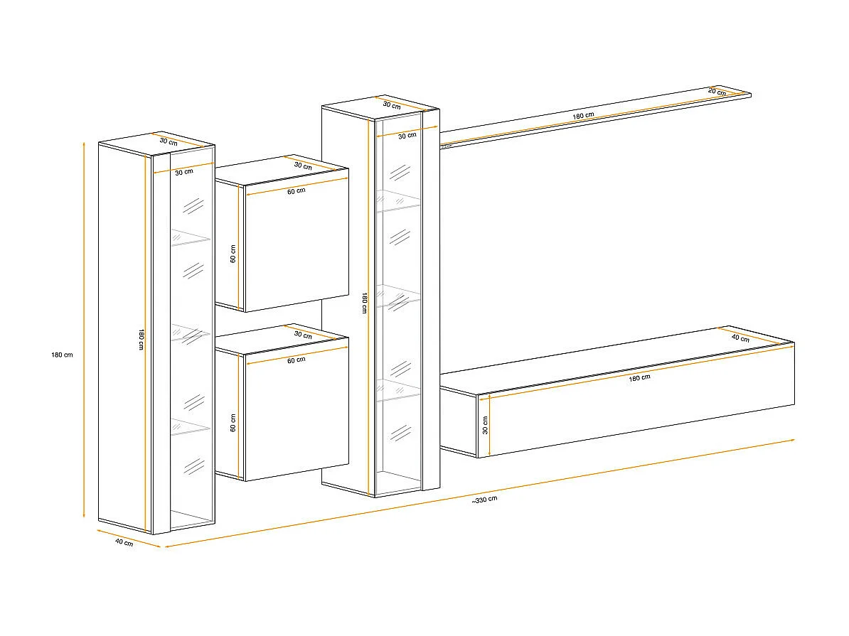 Meuble TV Mural Design "Switch XVI" 330cm Blanc