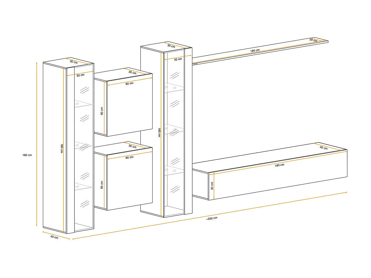 Meuble TV Mural Design "Switch XVI" 330cm Blanc