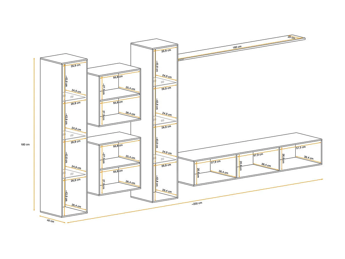 Meuble TV Mural Design "Switch XVI" 330cm Blanc