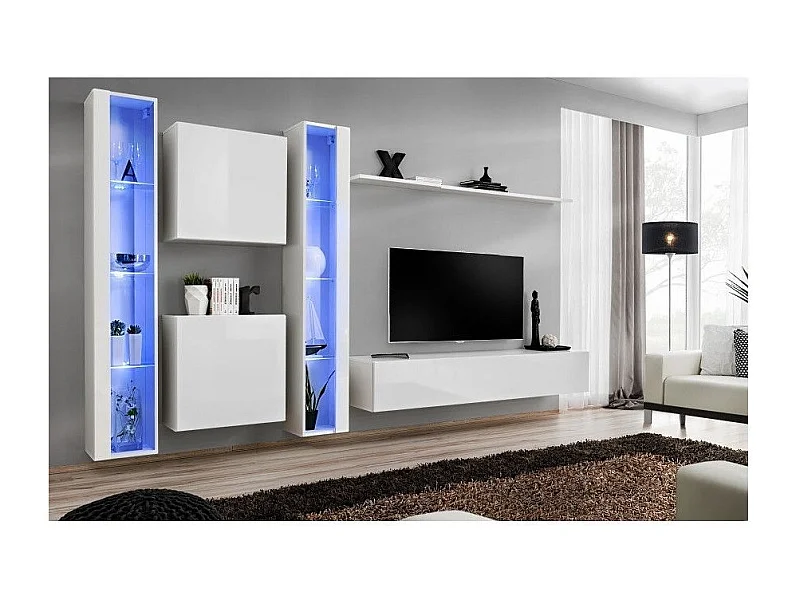 Meuble TV Mural Design "Switch XVI" 330cm Blanc