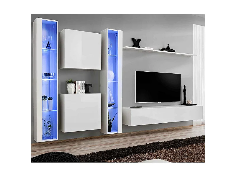 Meuble TV Mural Design "Switch XVI" 330cm Blanc