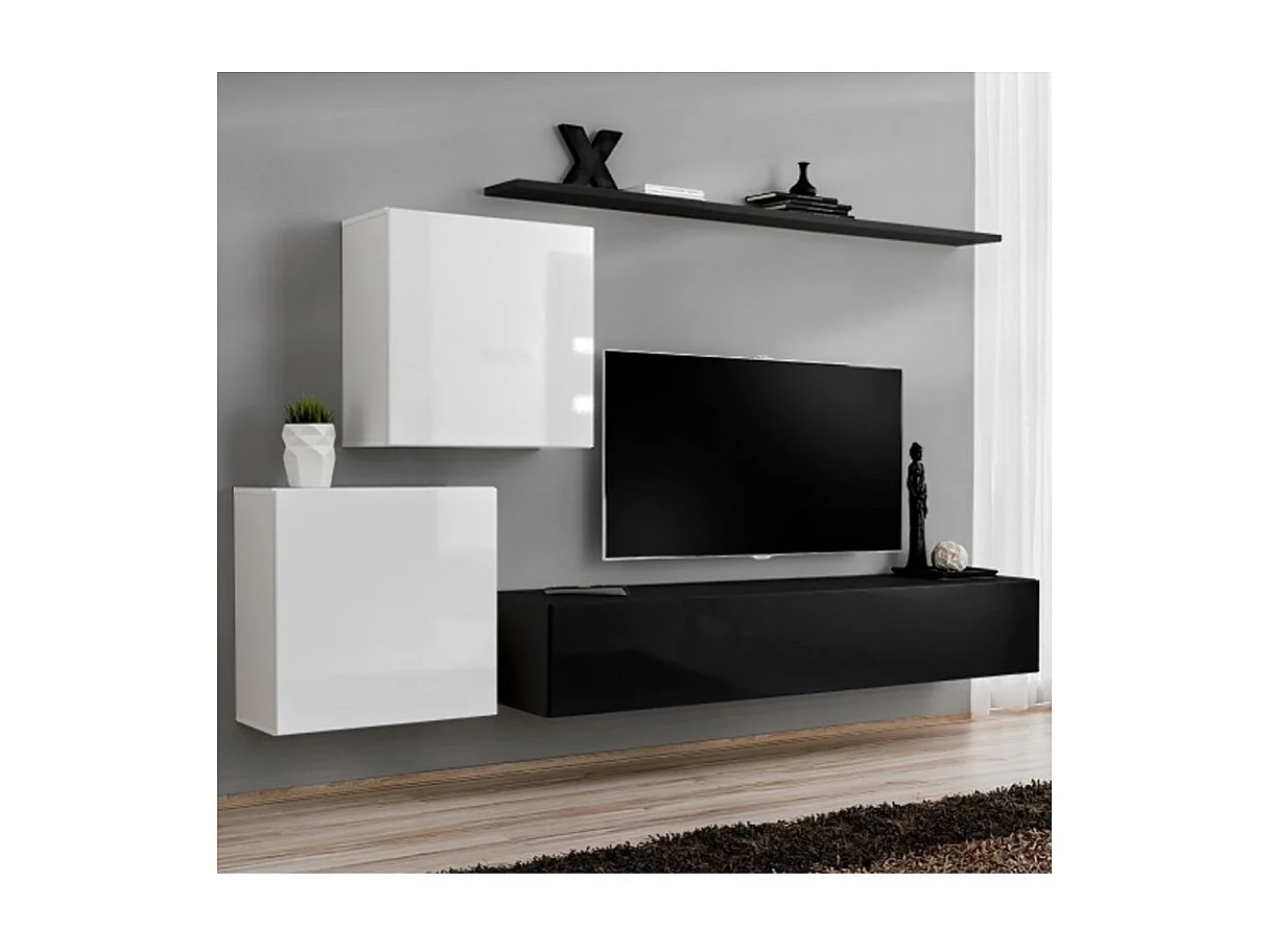 Meuble TV Mural Design "Switch V" 250cm Blanc & Noir