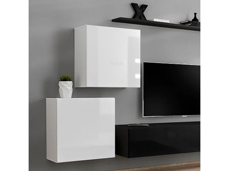 Meuble TV Mural Design "Switch V" 250cm Blanc & Noir