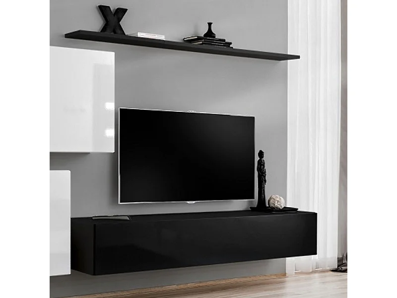 Meuble TV Mural Design "Switch V" 250cm Blanc & Noir