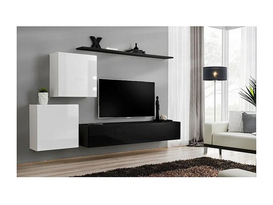 Meuble TV Mural Design "Switch V" 250cm Blanc & Noir