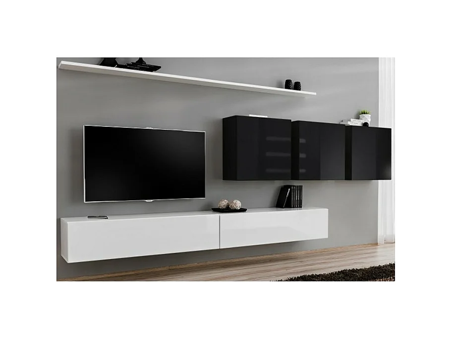 Meuble TV Mural Design "Switch VII" 340cm Blanc & Noir