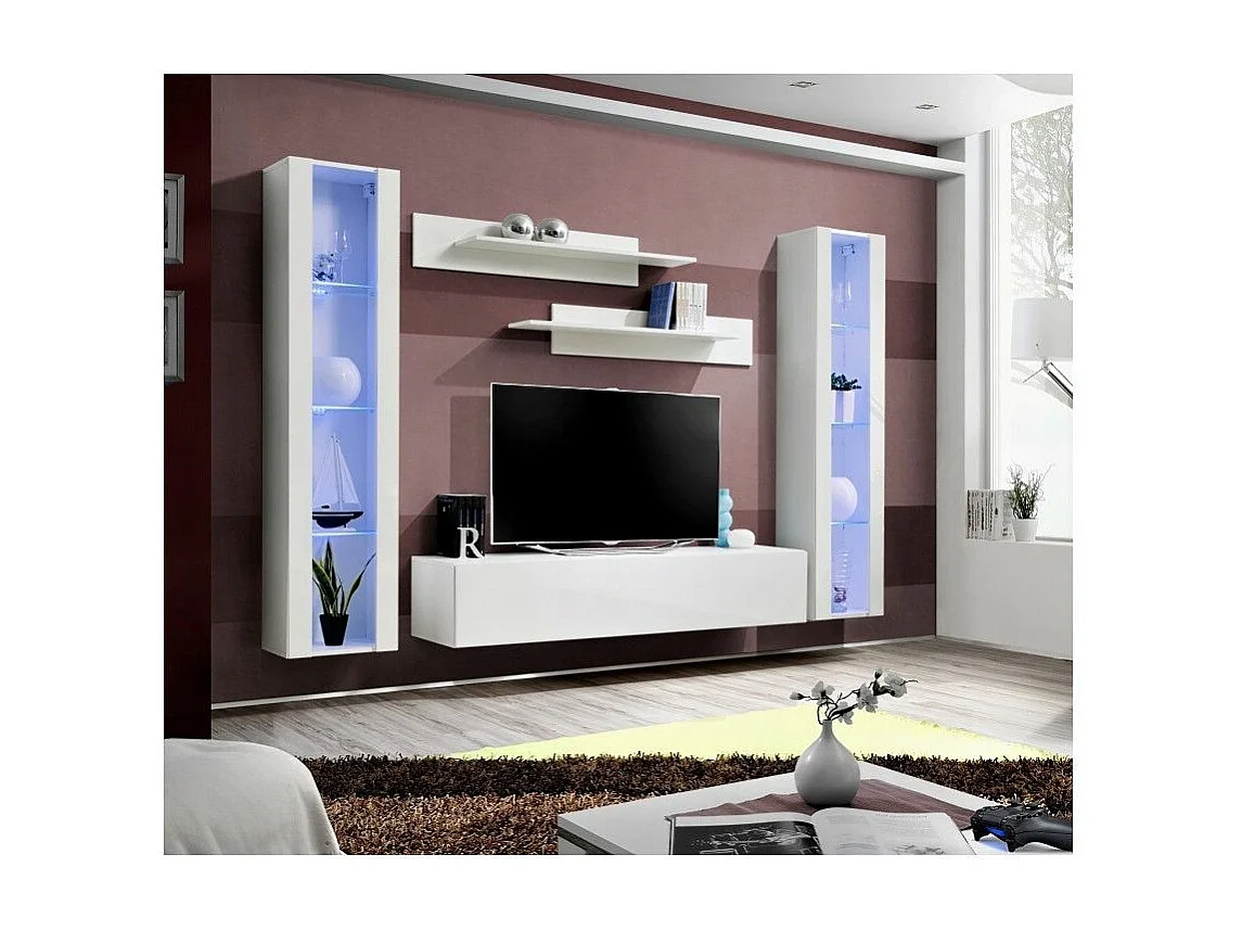 Meuble TV Mural Design "Fly II" 260cm Blanc