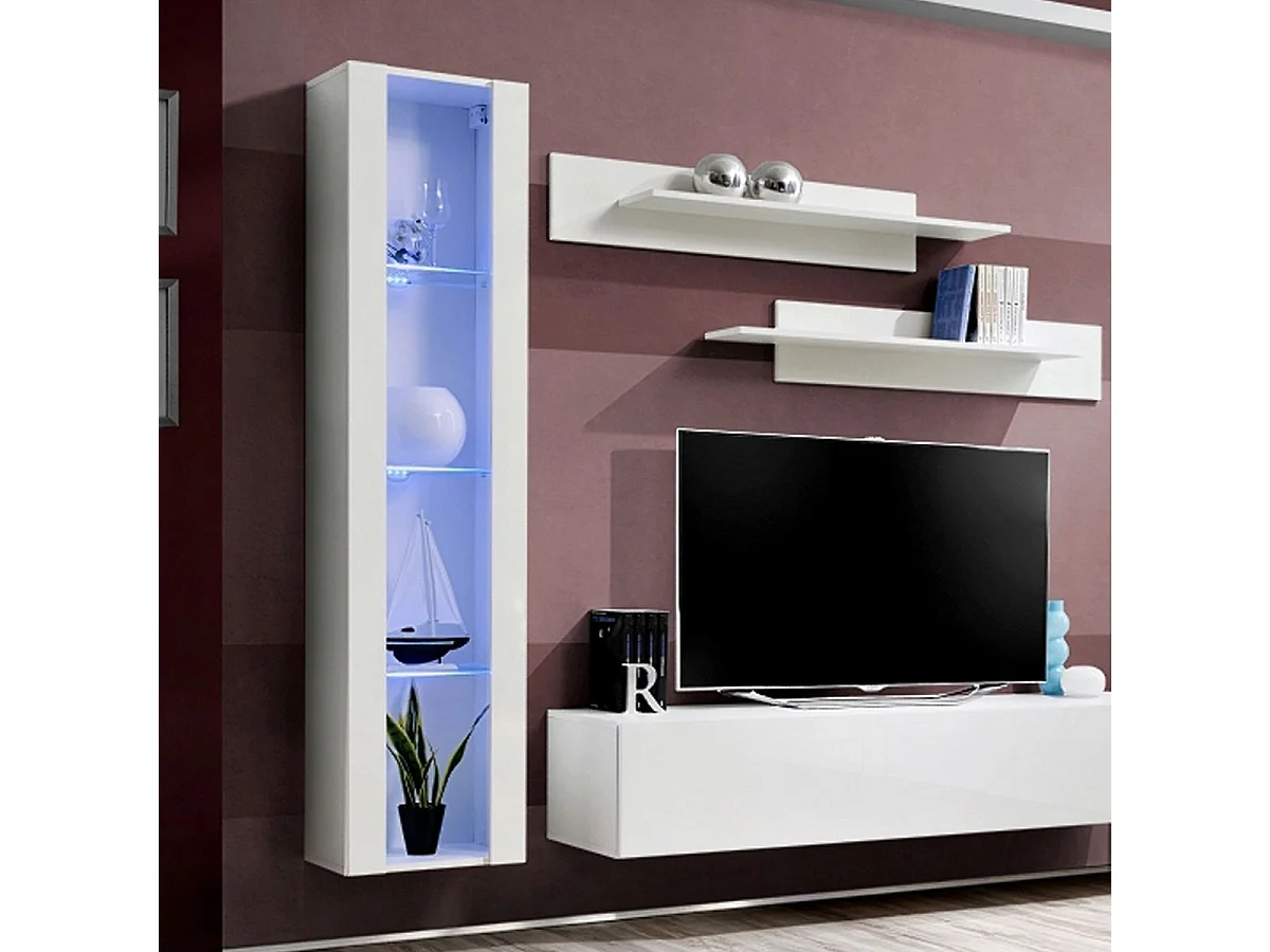 Meuble TV Mural Design "Fly II" 260cm Blanc