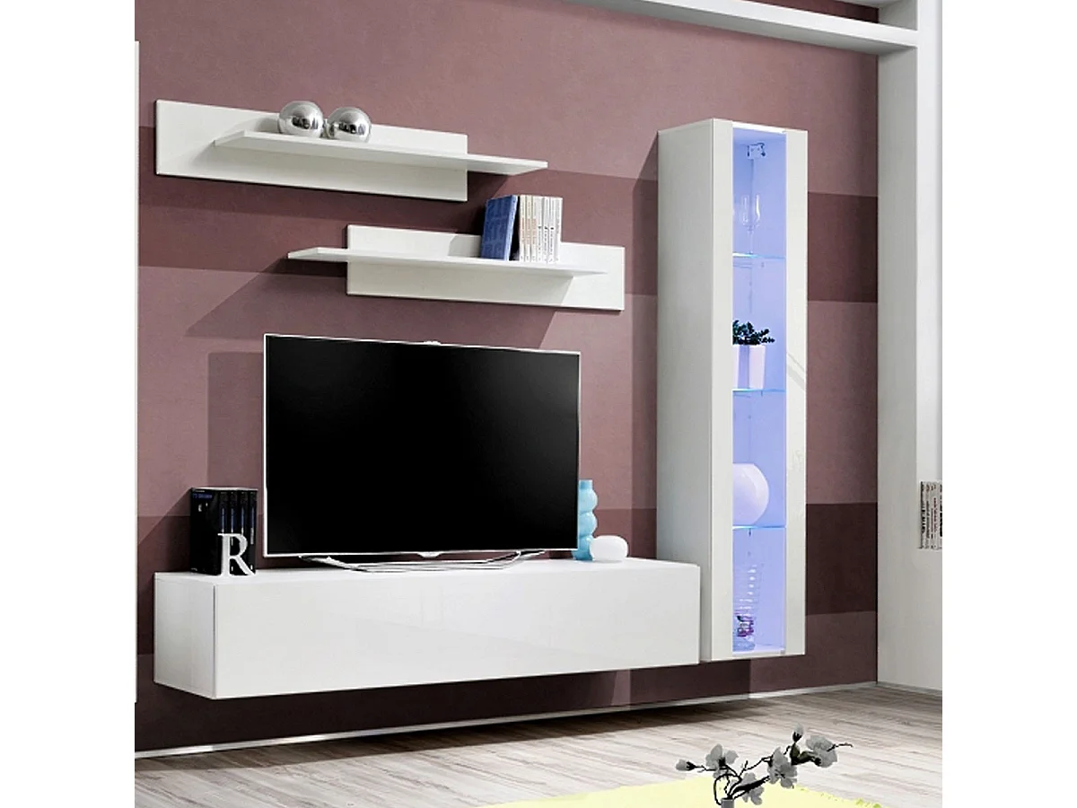 Meuble TV Mural Design "Fly II" 260cm Blanc