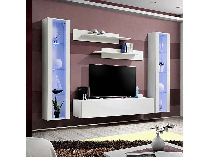 Meuble TV Mural Design "Fly II" 260cm Blanc