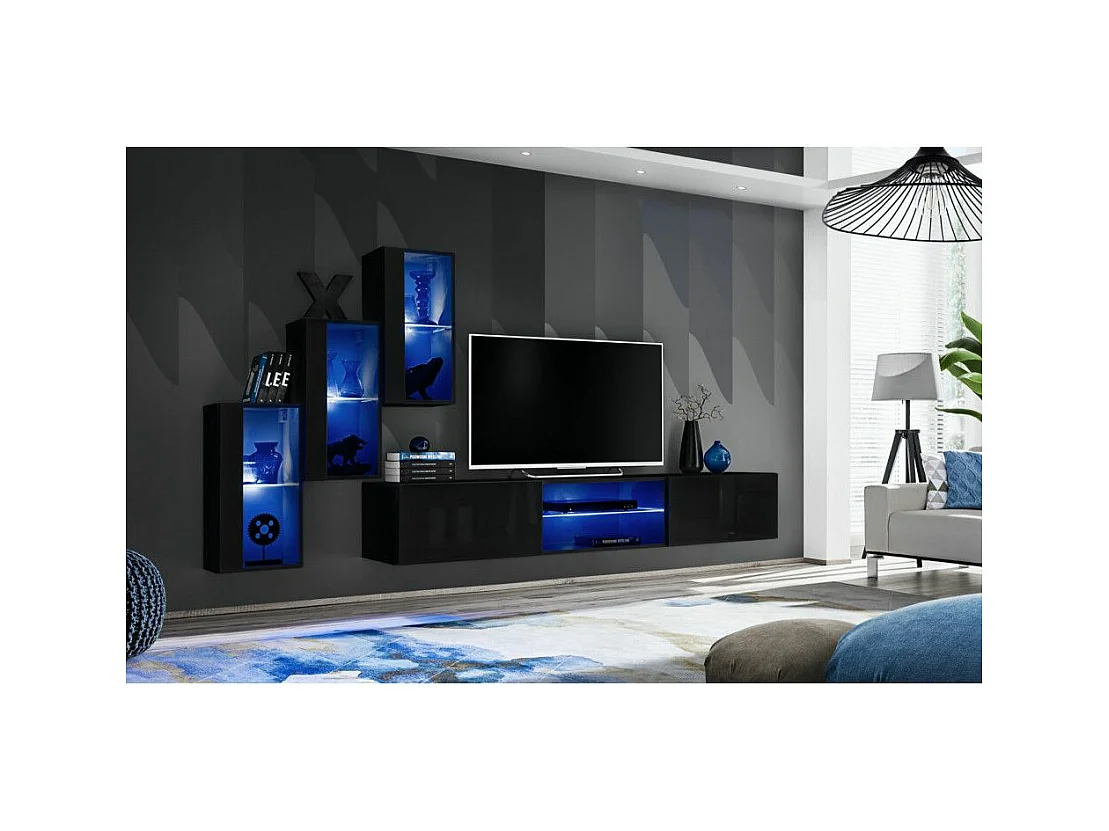 Ensemble Meuble TV Design "Switch XXII" 210cm Noir