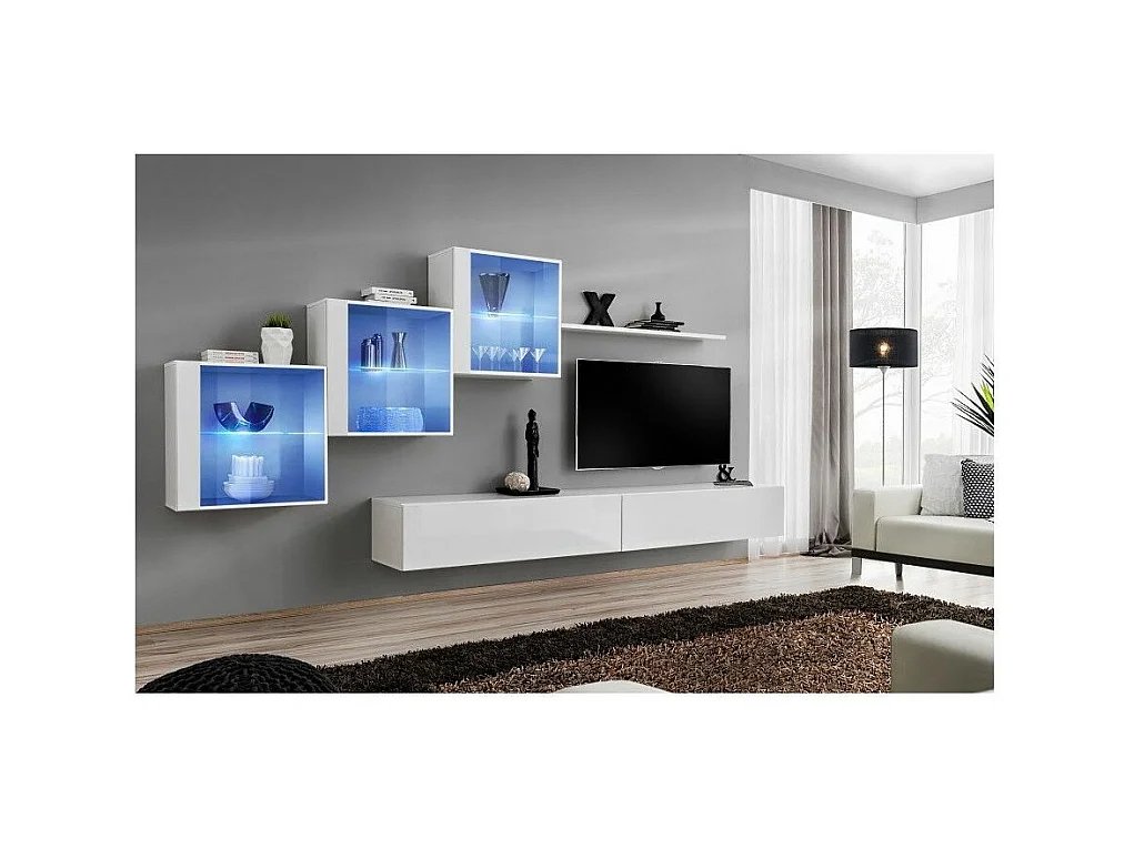 Meuble TV Mural Design "Switch XX" 330cm Blanc