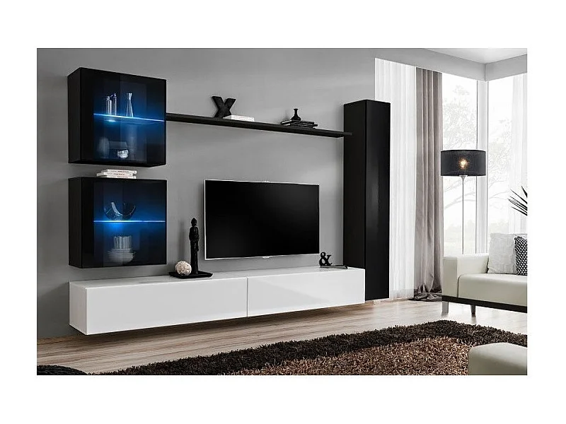 Meuble TV Mural Design "Switch XVIII" 280cm Blanc & Noir