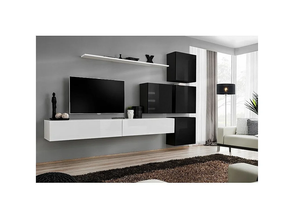 Meuble TV Mural Design "Switch IX" 310cm Blanc & Noir