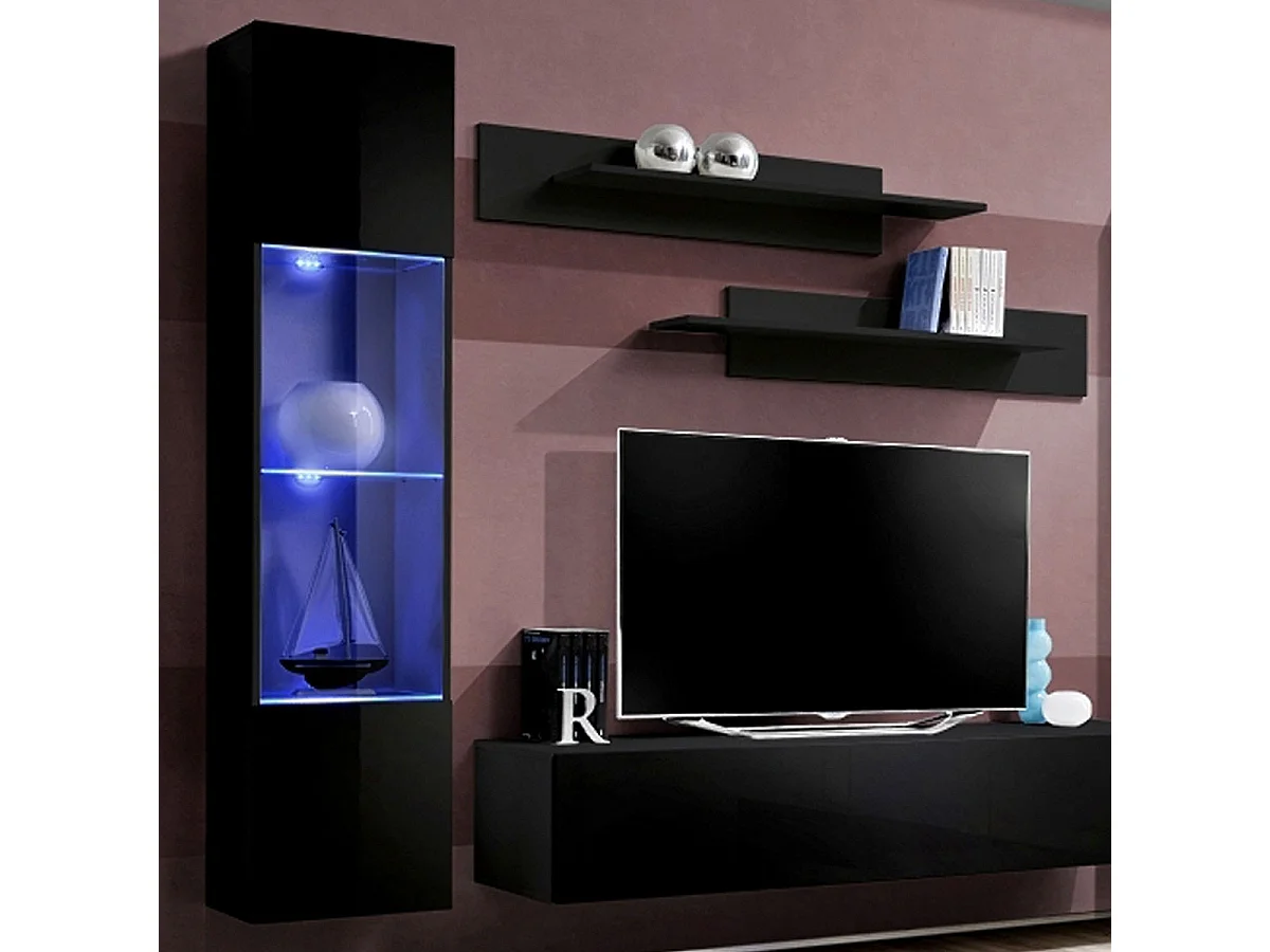 Meuble TV Mural Design "Fly III" 260cm Noir