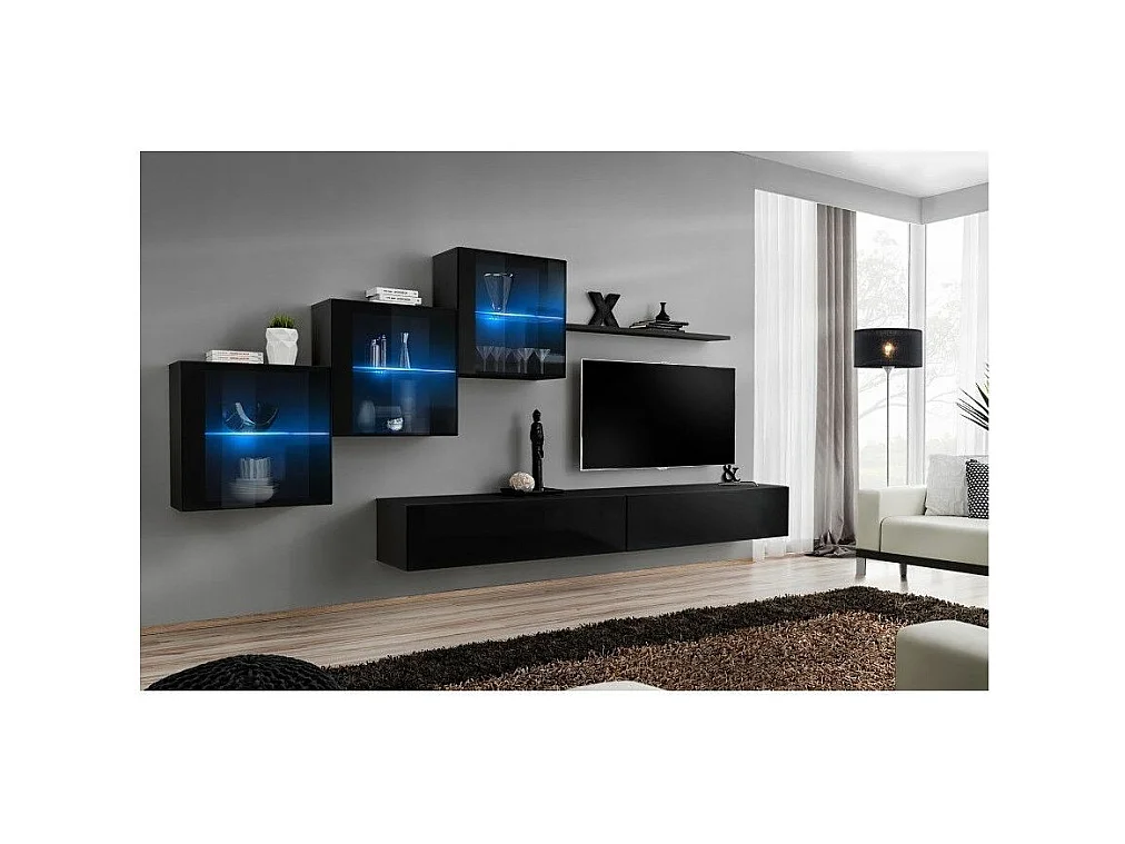Meuble TV Mural Design "Switch XX" 330cm Noir