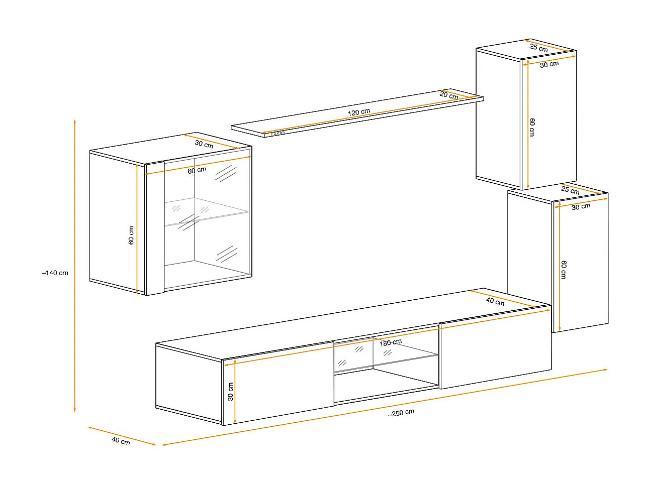 Ensemble Meuble TV Design "Switch XXIII" 250cm Noir & Blanc