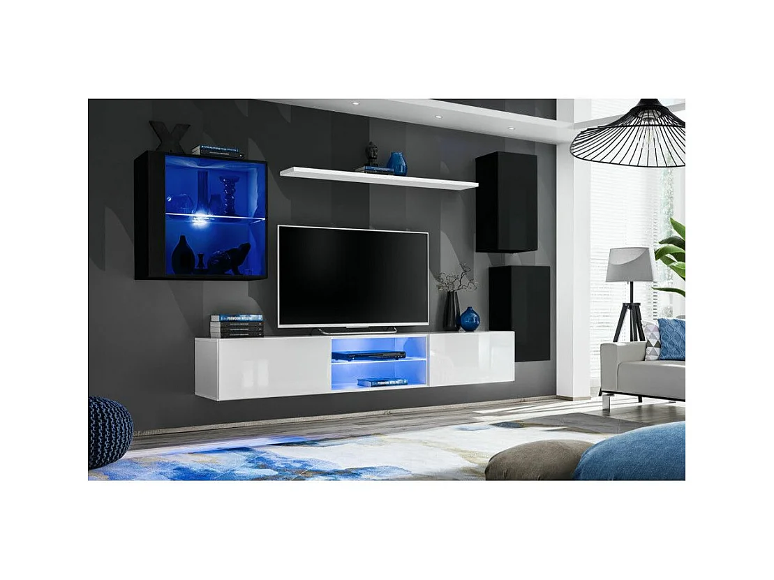 Ensemble Meuble TV Design "Switch XXIII" 250cm Noir & Blanc