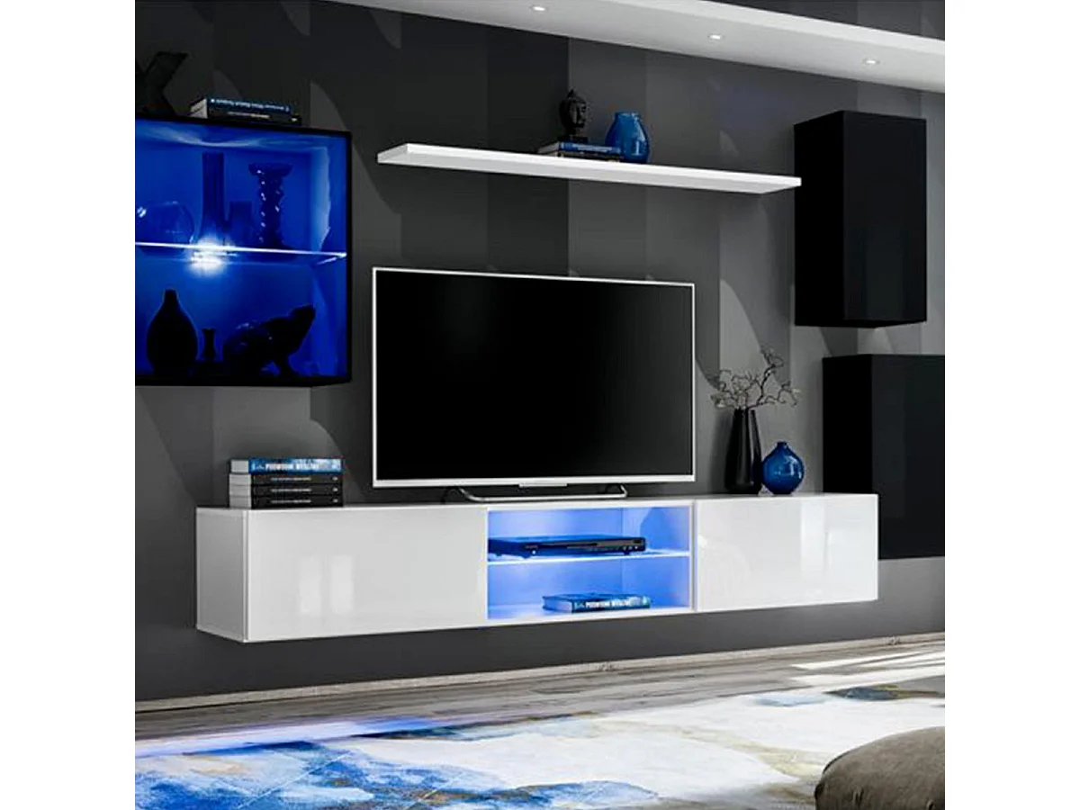 Ensemble Meuble TV Design "Switch XXIII" 250cm Noir & Blanc