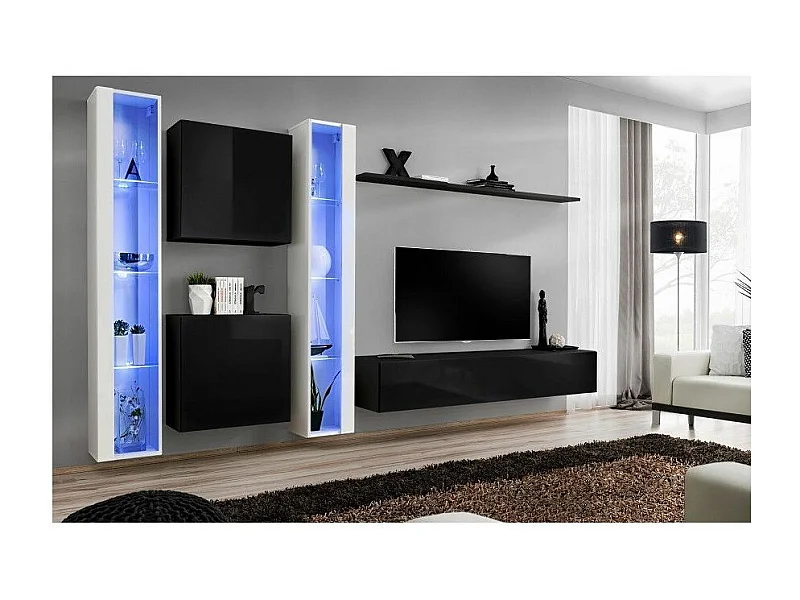 Meuble TV Mural Design "Switch XVI" 330cm Noir & Blanc