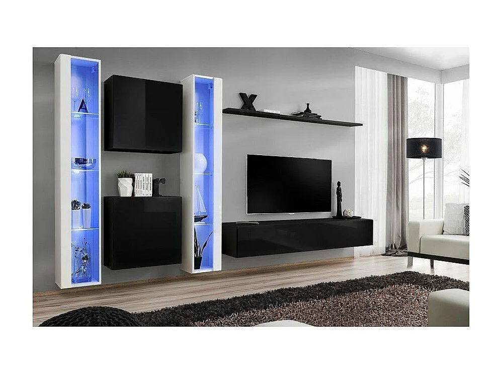 Meuble TV Mural Design "Switch XVI" 330cm Noir & Blanc