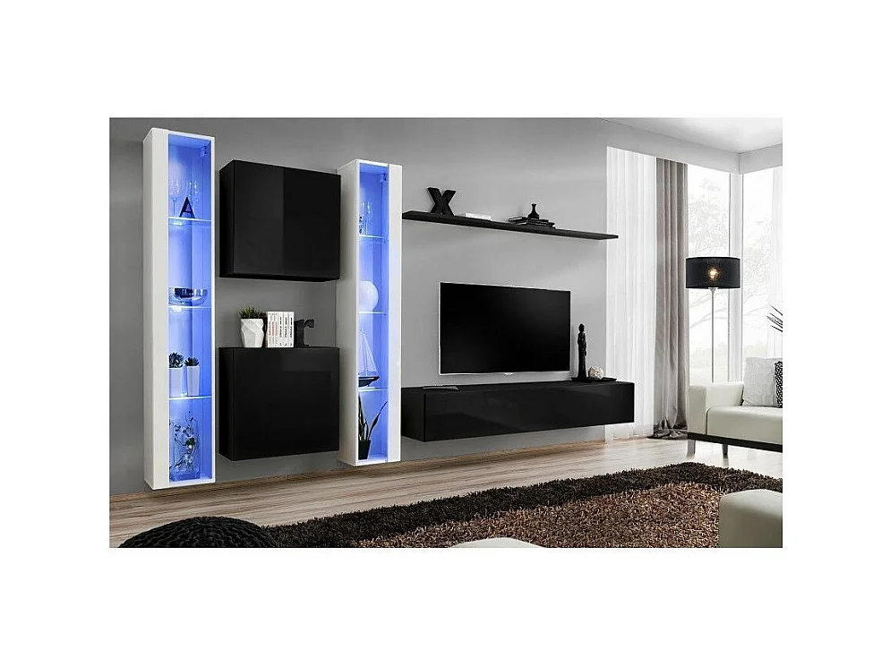 Meuble TV Mural Design "Switch XVI" 330cm Noir & Blanc