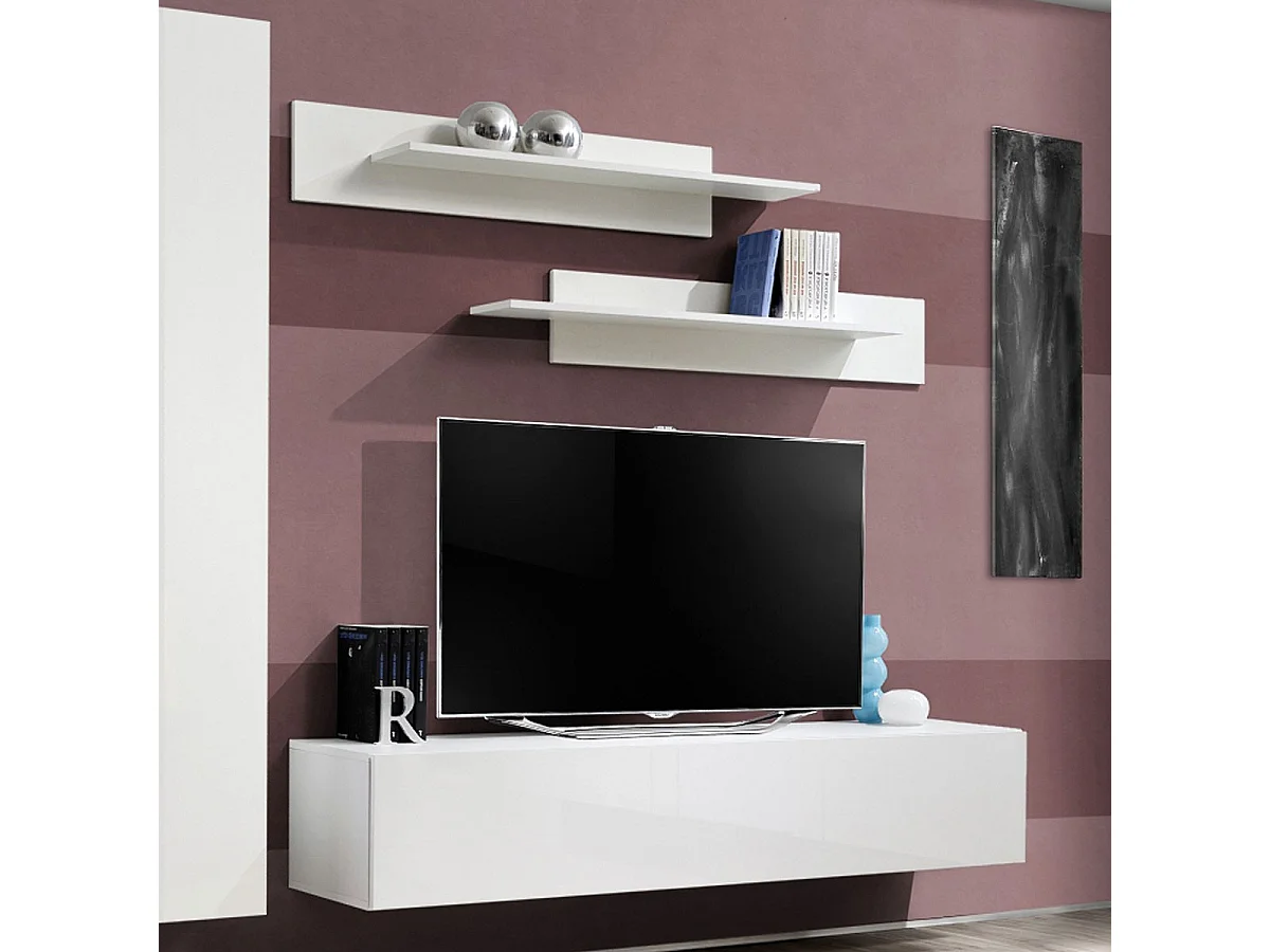 Meuble TV Mural Design "Fly I" 210cm Blanc