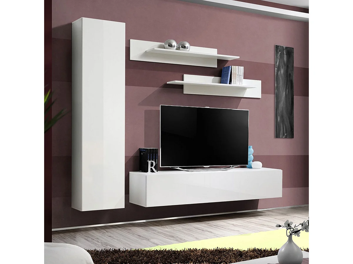 Meuble TV Mural Design "Fly I" 210cm Blanc