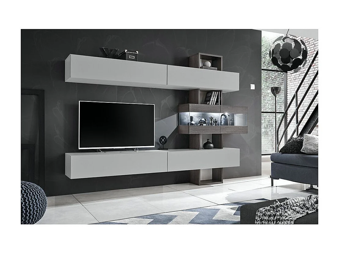 Ensemble Meuble TV "Tokyo" 250cm Gris & Chêne