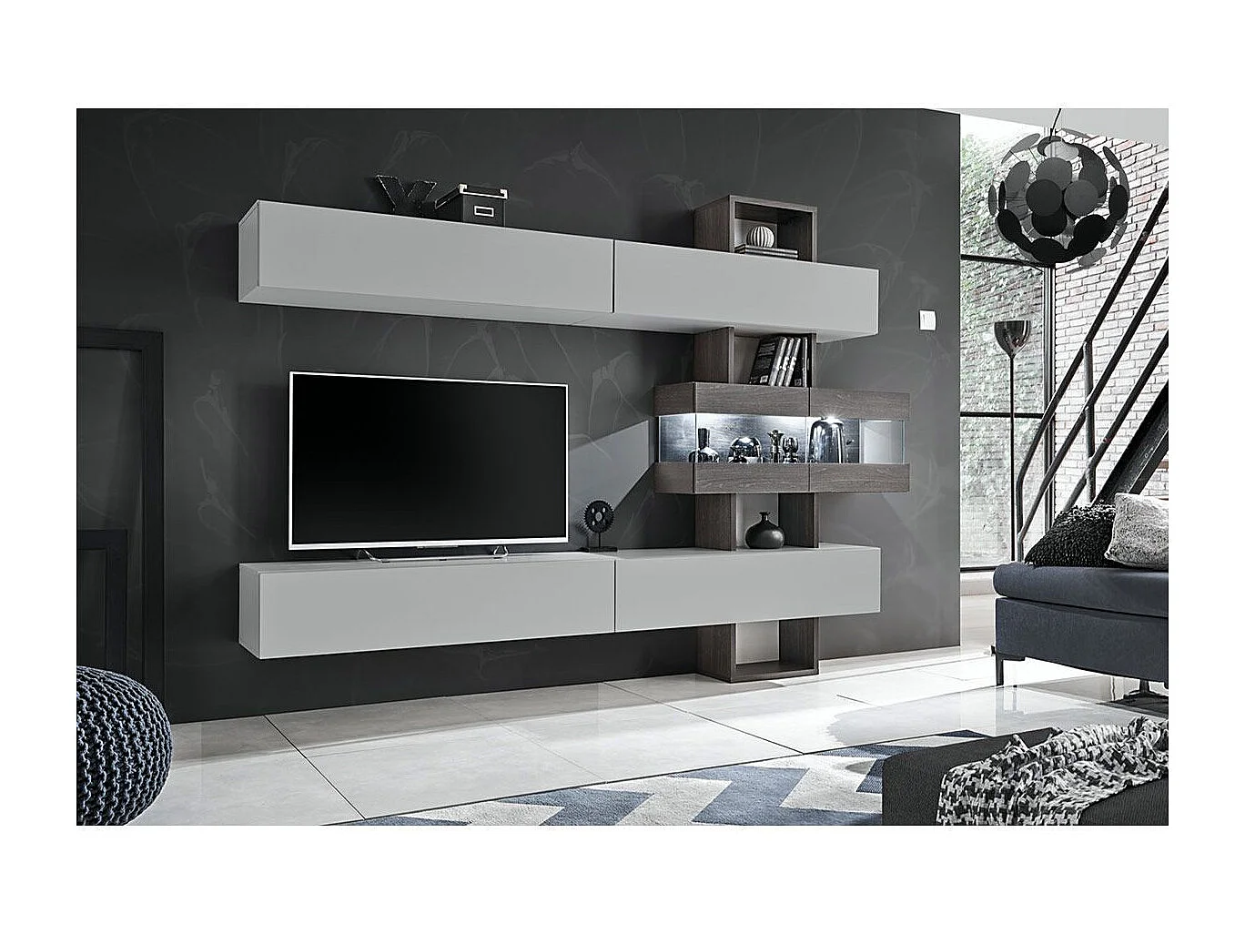 Ensemble Meuble TV "Tokyo" 250cm Gris & Chêne