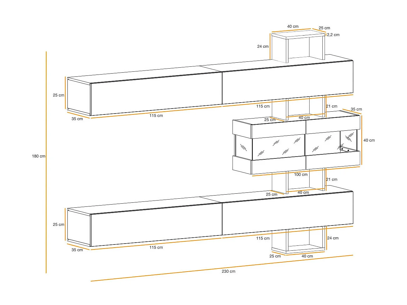 Ensemble Meuble TV "Tokyo" 250cm Gris & Chêne