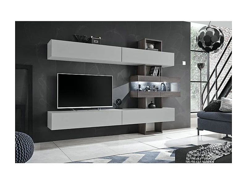 Ensemble Meuble TV "Tokyo" 250cm Gris & Chêne