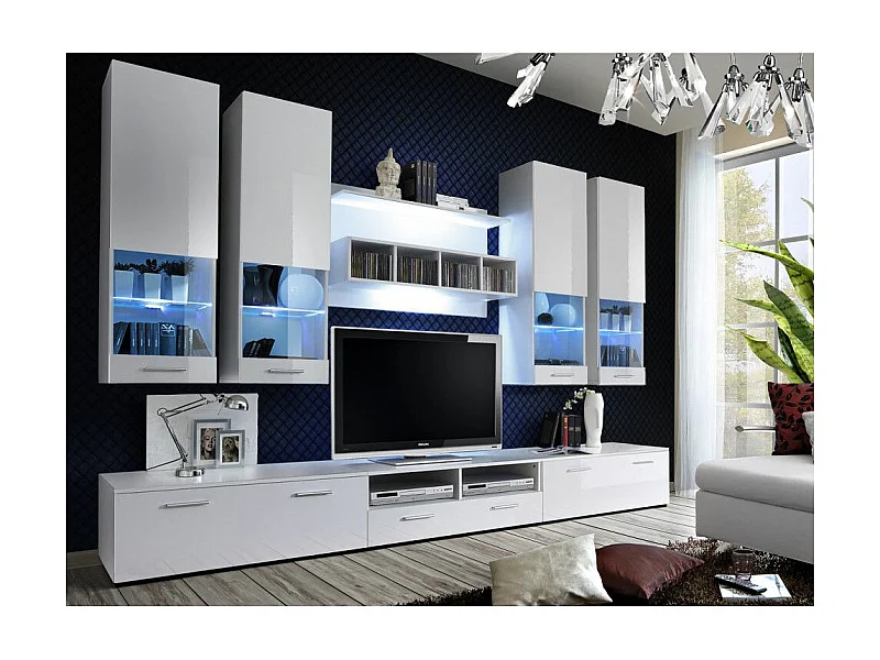 Meuble TV Mural Design "Dorade" 300cm Blanc
