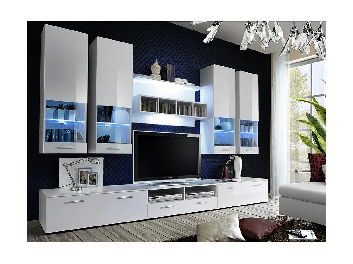 Meuble TV Mural Design "Dorade" 300cm Blanc