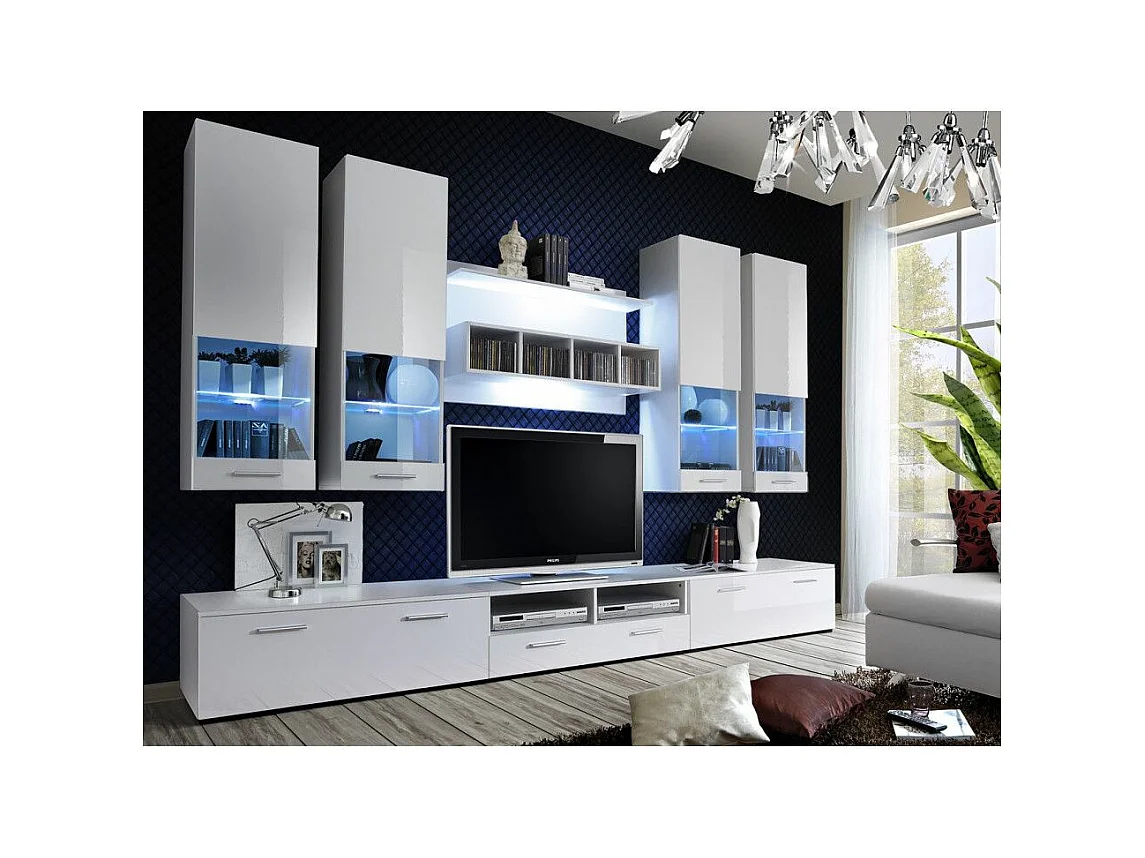 Meuble TV Mural Design "Dorade" 300cm Blanc