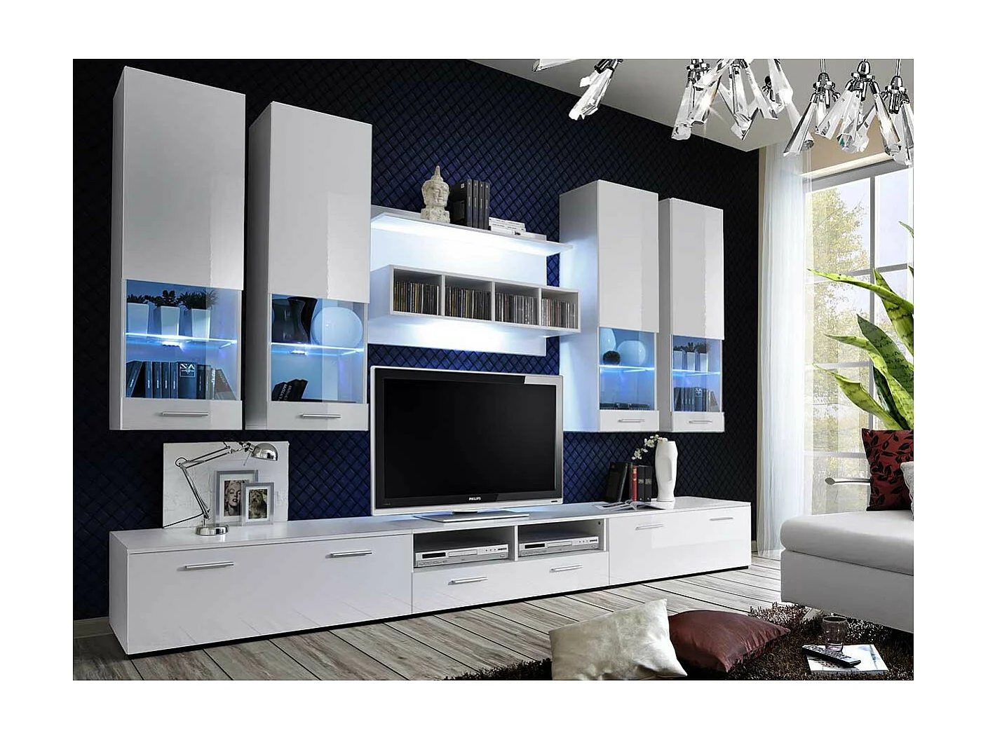 Meuble TV Mural Design "Dorade" 300cm Blanc