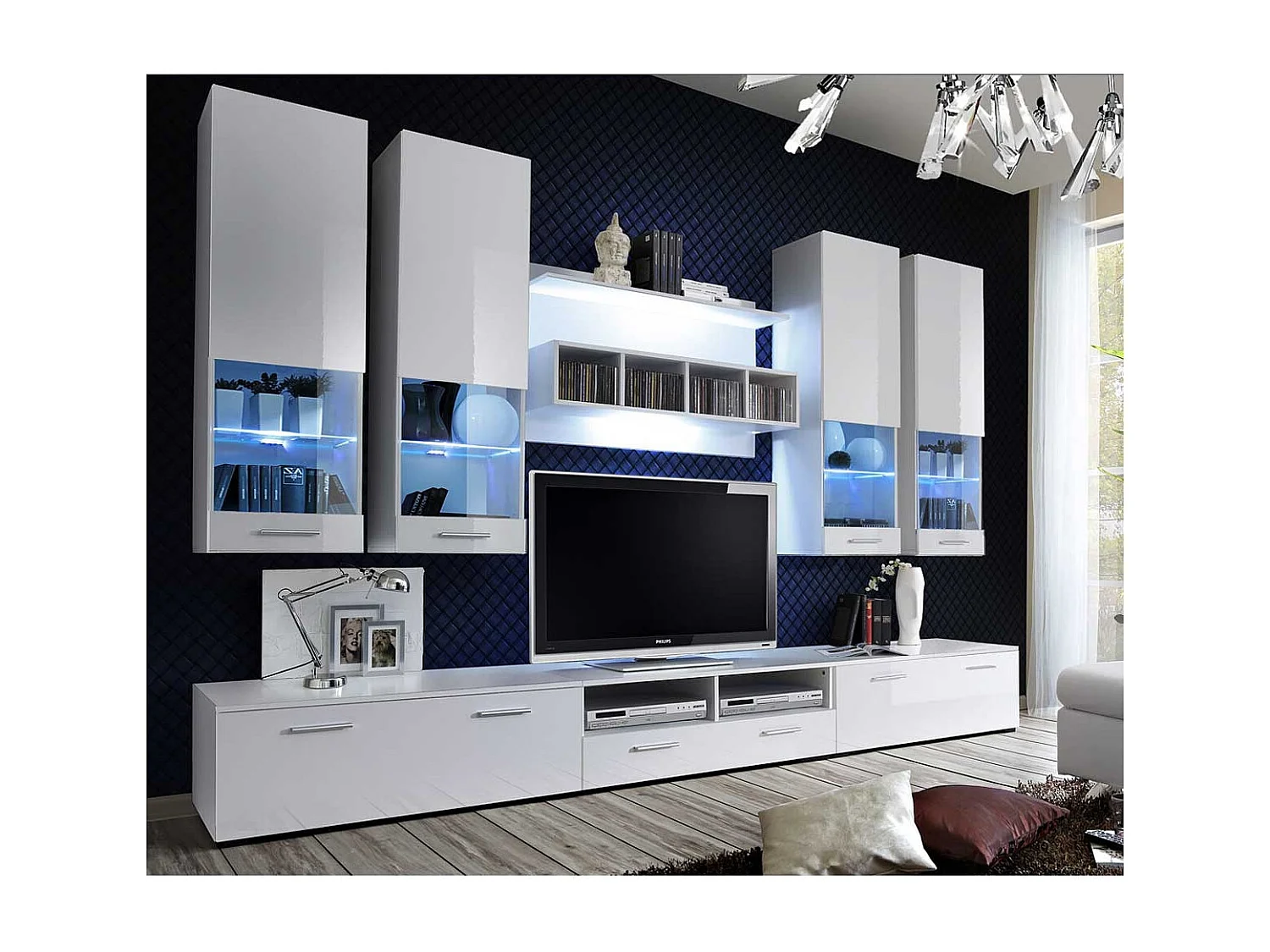 Meuble TV Mural Design "Dorade" 300cm Blanc