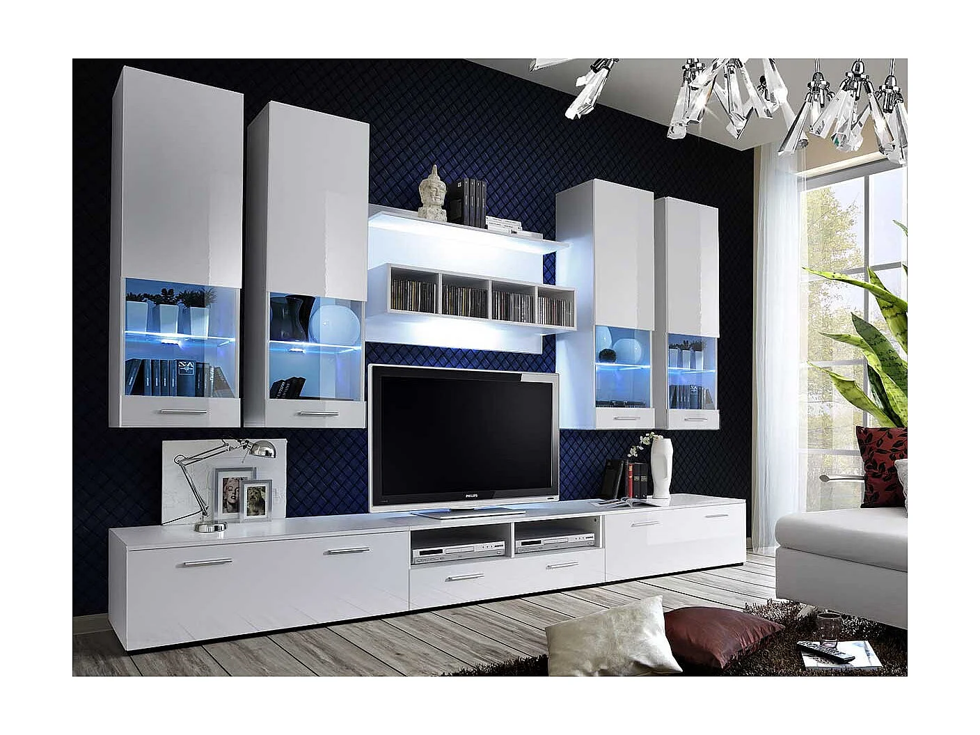 Meuble TV Mural Design "Dorade" 300cm Blanc