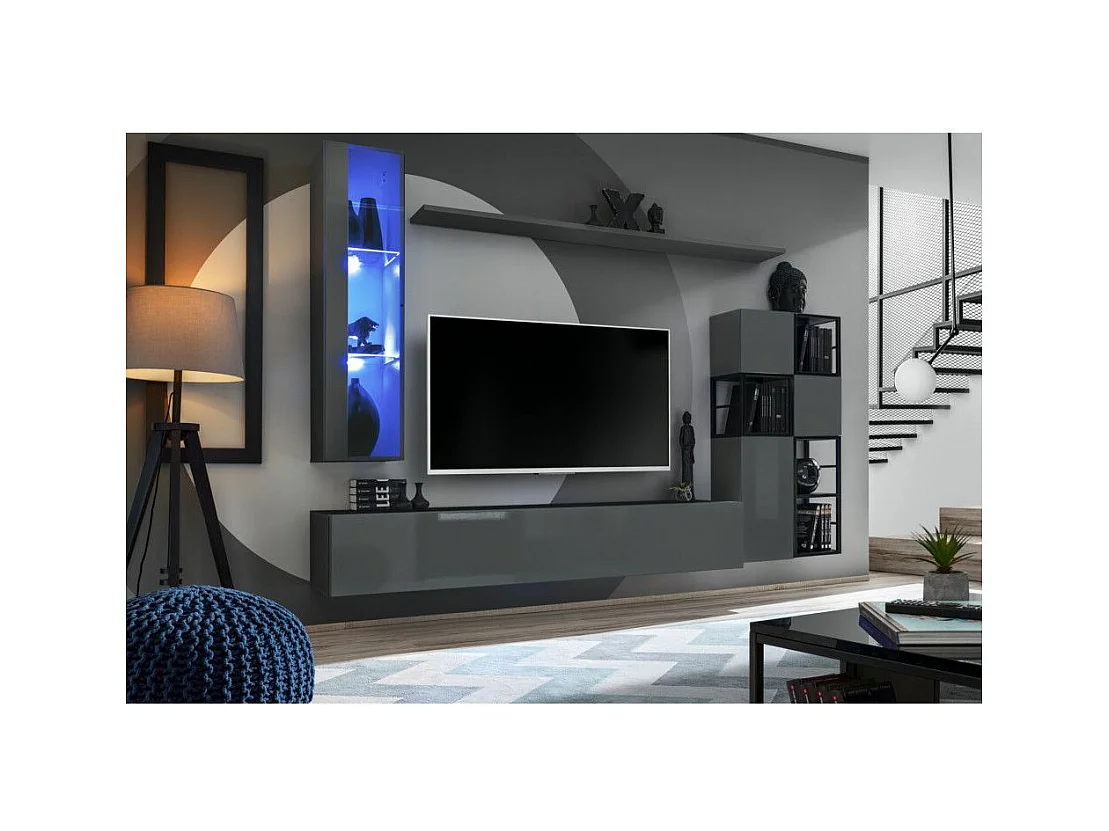 Ensemble Meuble TV Design "Switch II" 250cm Gris & Noir