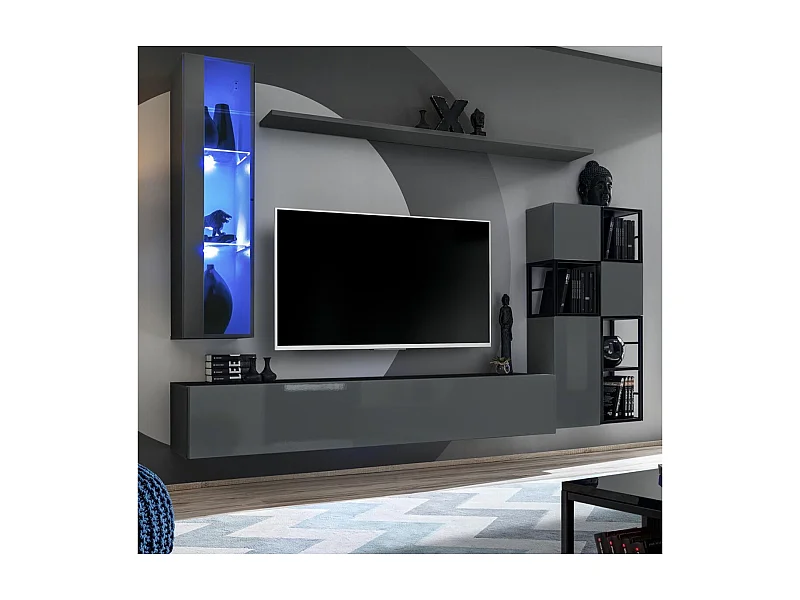 Ensemble Meuble TV Design "Switch II" 250cm Gris & Noir