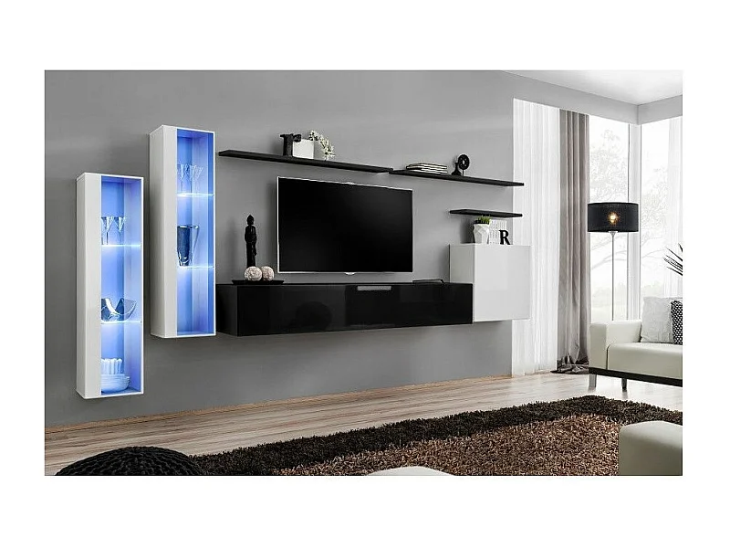 Meuble TV Mural Design "Switch XI" 330cm Noir & Blanc