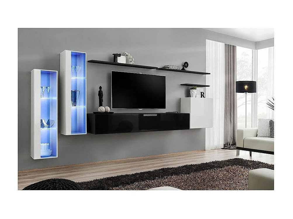 Meuble TV Mural Design "Switch XI" 330cm Noir & Blanc